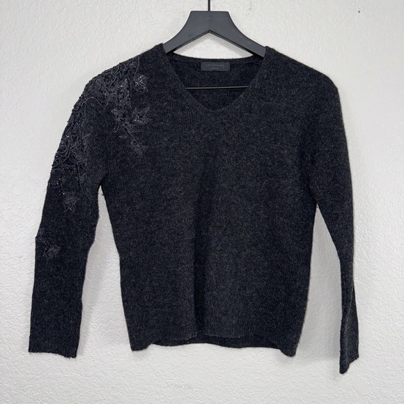 Anteprima Sweaters - Anteprima Lambswool Sweater Women 40 Small Goth Dark Lace v-Neck Pullover Casual